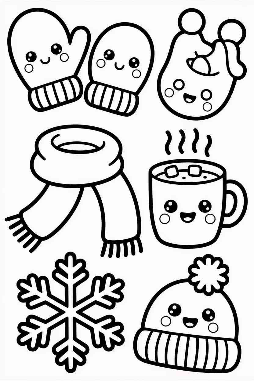 Kawaii winter items Design 1 - Kawaii Winter Items Coloring Pages Free Printable - Adorab (3)