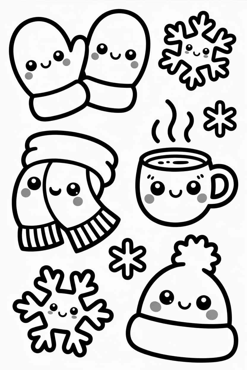 Kawaii winter items Design 1 - Kawaii Winter Items Coloring Pages Free Printable - Adorab (4)