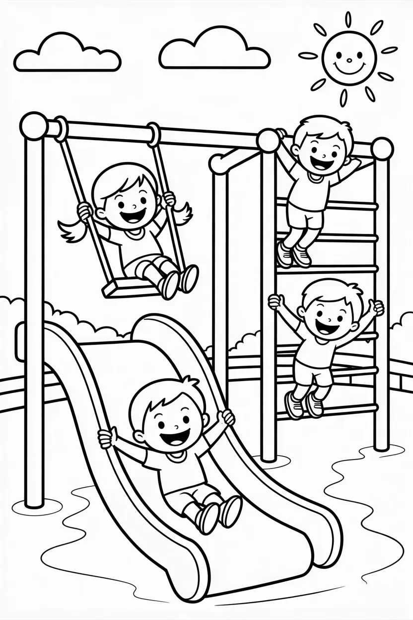 Kids playing scene Design 1 - Kids Playing Scene Coloring Pages Free Printable