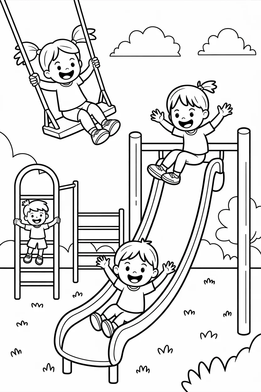 Kids playing scene Design 1 - Kids Playing Scene Coloring Pages Free Printable (3)