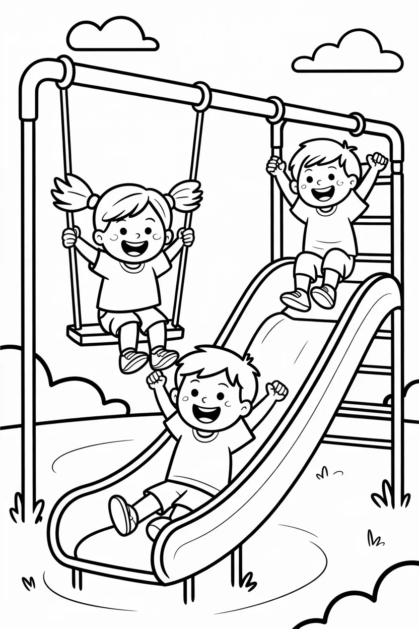 Kids playing scene Design 1 - Kids Playing Scene Coloring Pages Free Printable (4)
