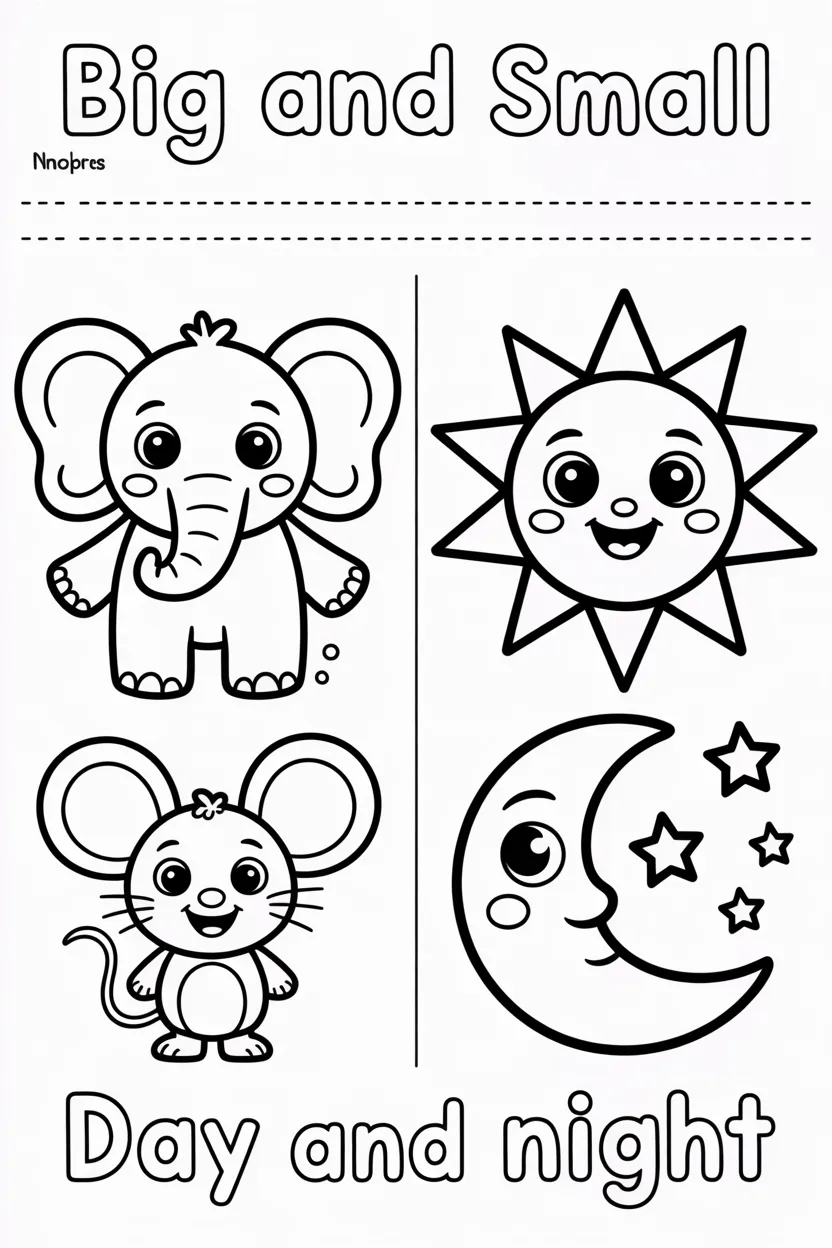 Learning opposites Design 3 - Learning Opposites Coloring Pages Worksheet Free Printable