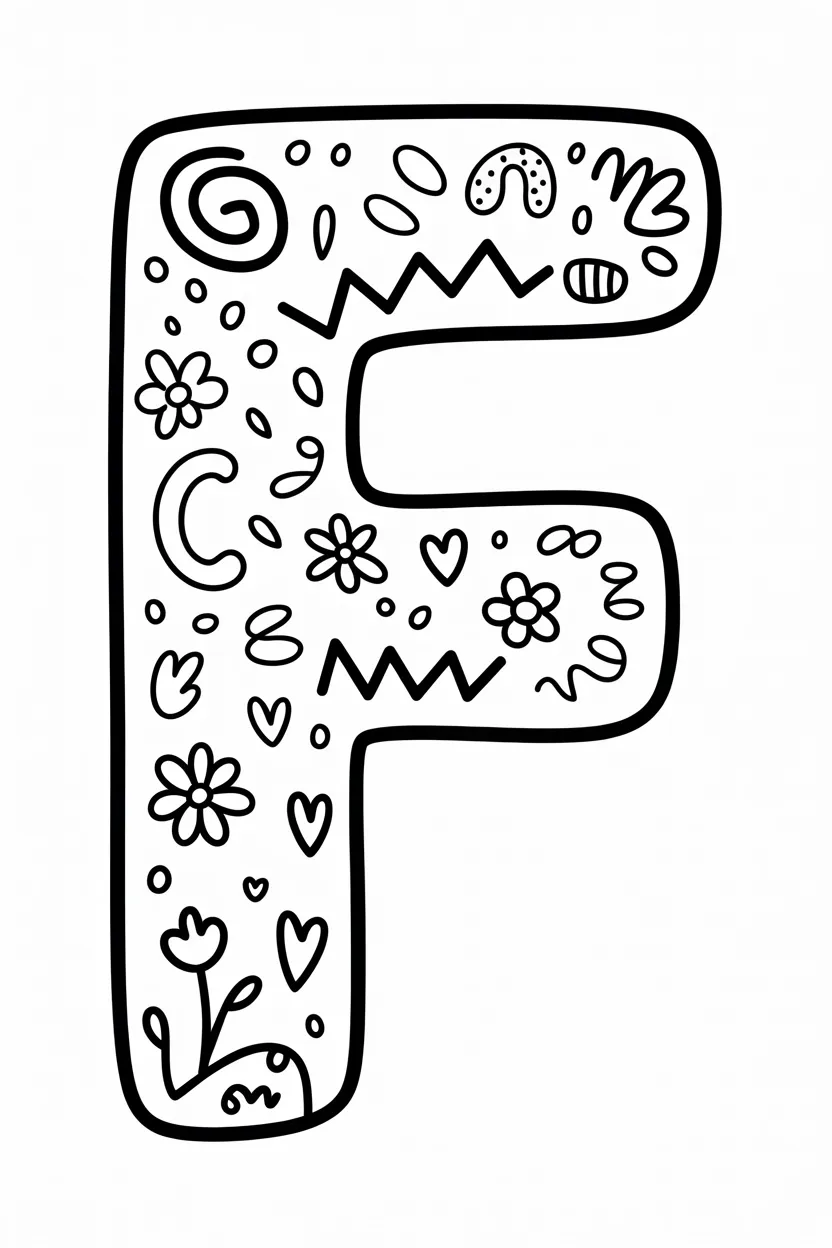 Letter Design 1 - Letter F Coloring Pages Free Printable for Kids