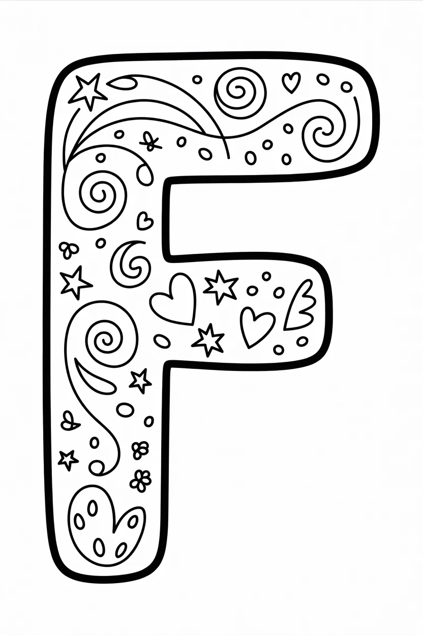 Letter Design 2 - Letter F Coloring Pages Free Printable for Kids