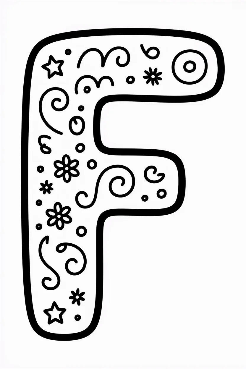 Letter Design 3 - Letter F Coloring Pages Free Printable for Kids
