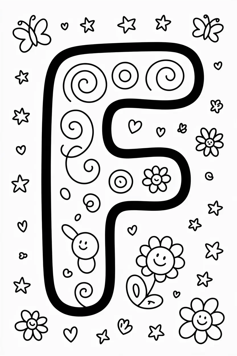 Letter Design 4 - Letter F Coloring Pages Free Printable for Kids