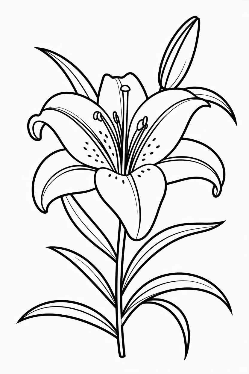 Lilly flower Design 1 - Lilly Flower Coloring Pages Free Printable for Kids