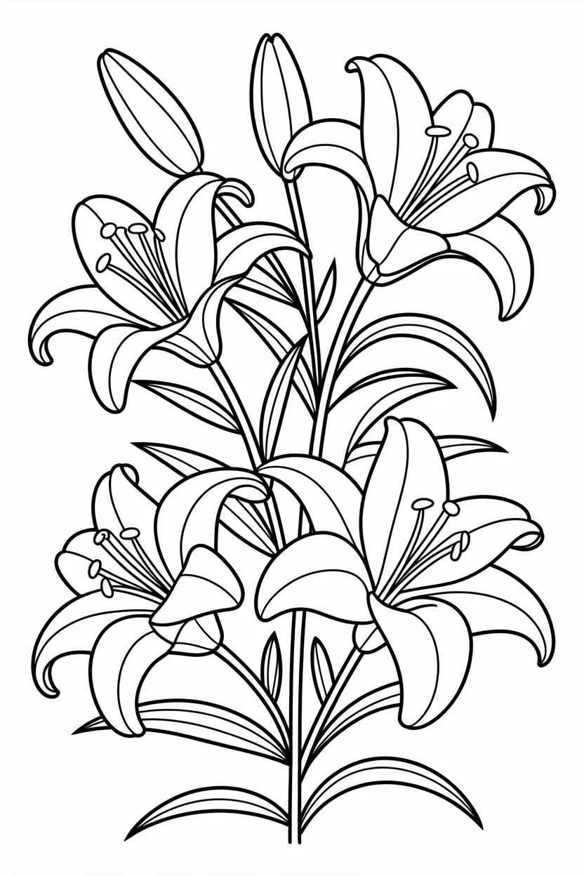 Lily flowers Design 1 - Lily flowers coloring pages free printable - Elegant