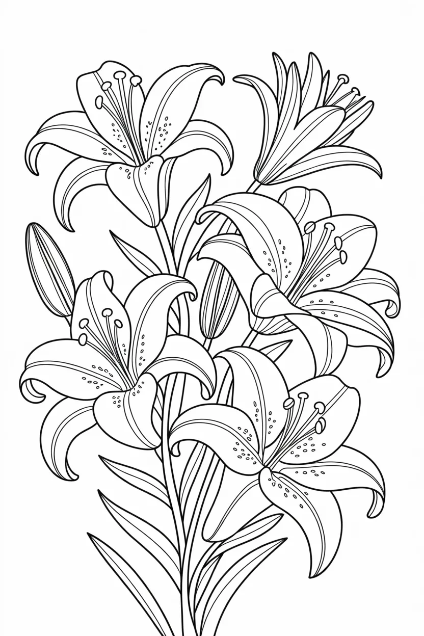 Lily flowers Design 2 - Lily flowers coloring pages free printable - Elegant