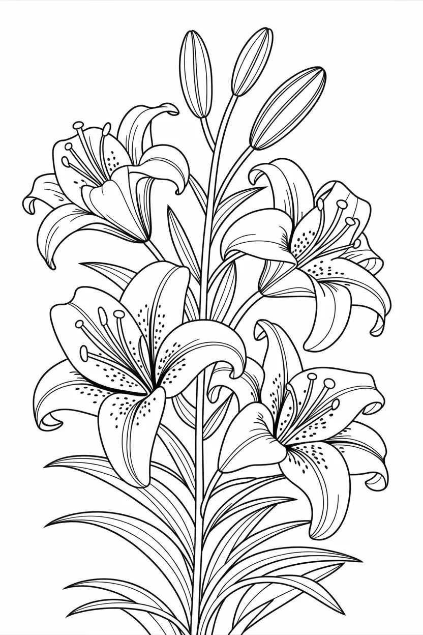Lily flowers Design 3 - Lily flowers coloring pages free printable - Elegant