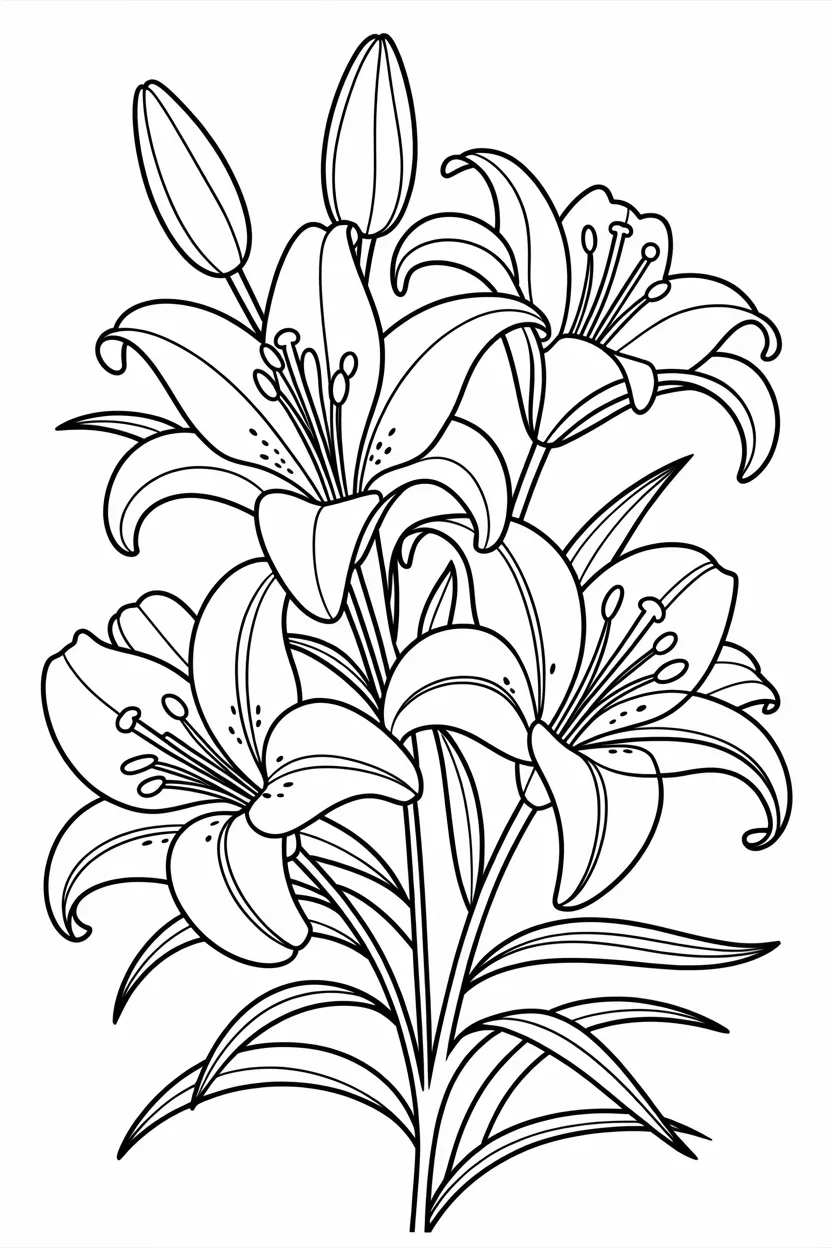 Lily flowers Design 4 - Lily flowers coloring pages free printable - Elegant