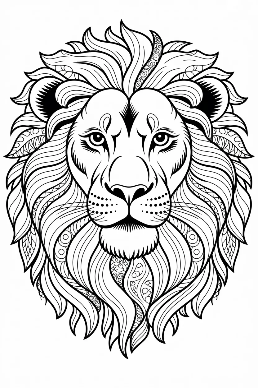 Lion Design 2 - Lion Coloring Pages Free Printable for Kids - Adorable