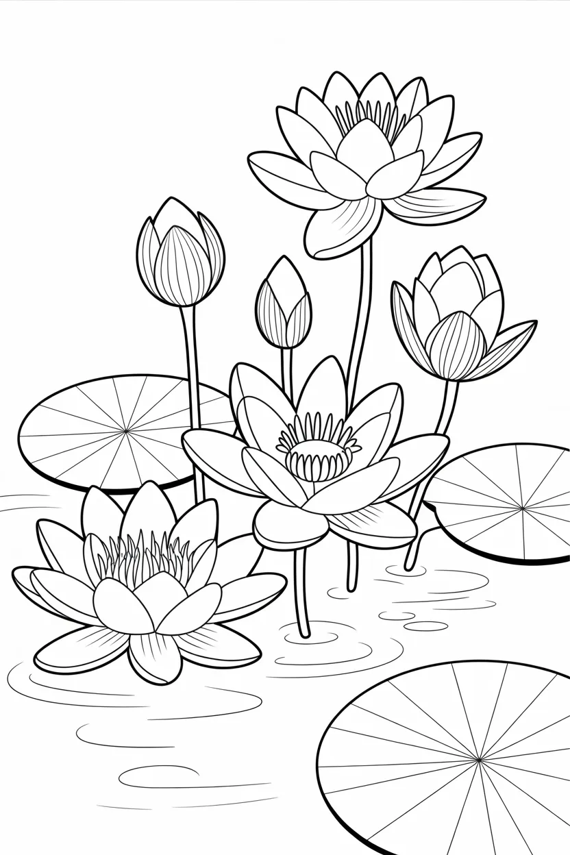 Lotus flowers Design 3 - Lotus flowers coloring pages free printable - Beautiful