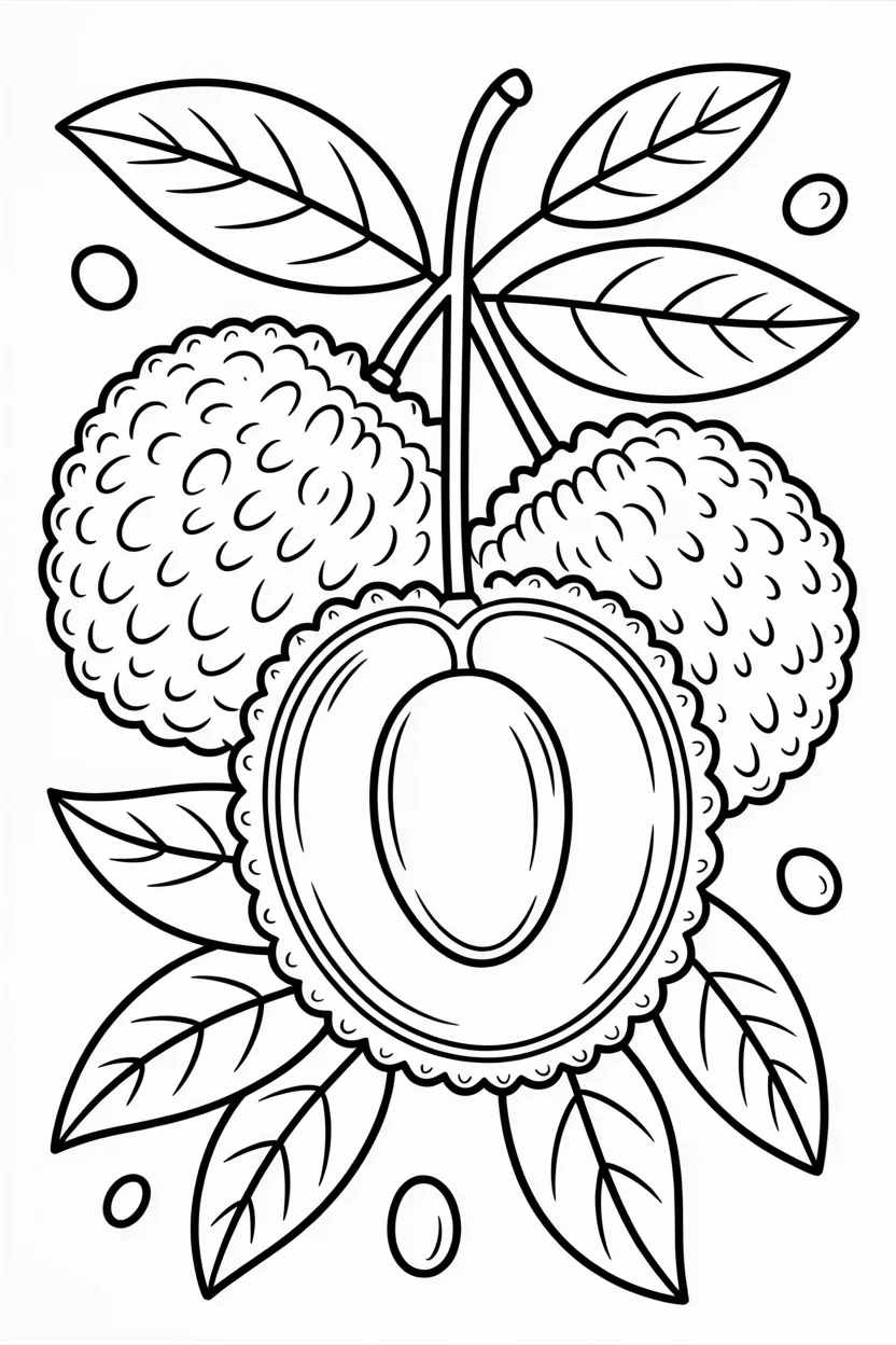 Lychee Design 4 - Lychee Coloring Page Free Printable