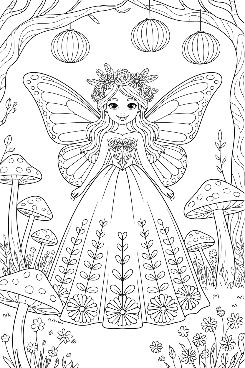 Magical fairy princess Design 1 - Magical Fairy Princess Coloring Pages Free Printable