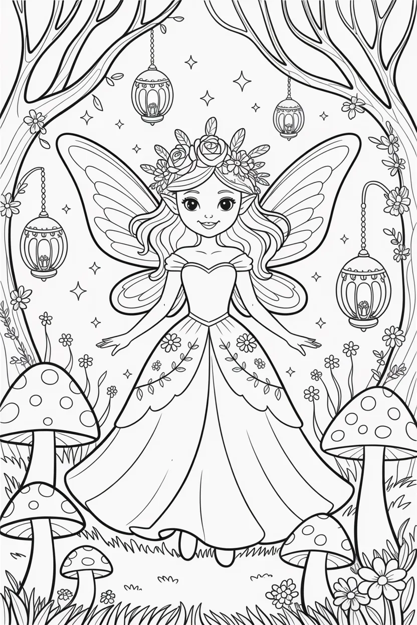 Magical fairy princess Design 2 - Magical Fairy Princess Coloring Pages Free Printable