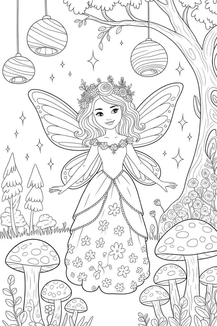 Magical fairy princess Design 3 - Magical Fairy Princess Coloring Pages Free Printable