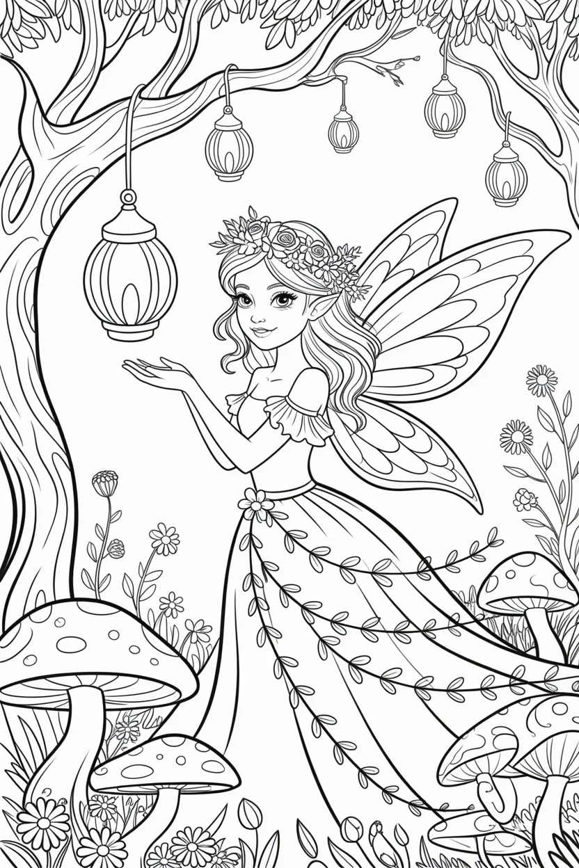 Magical fairy princess Design 4 - Magical Fairy Princess Coloring Pages Free Printable