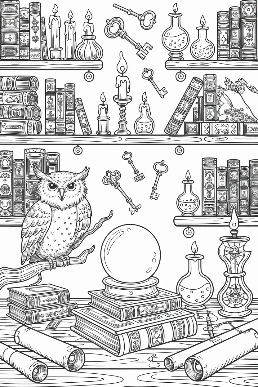 Magical wizard study Design 1 - Magical Wizard Study Coloring Pages Free Printable - Cute (3)