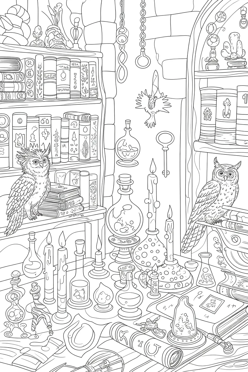 Magical wizard study Design 1 - Magical Wizard Study Coloring Pages Free Printable - Cute (4)