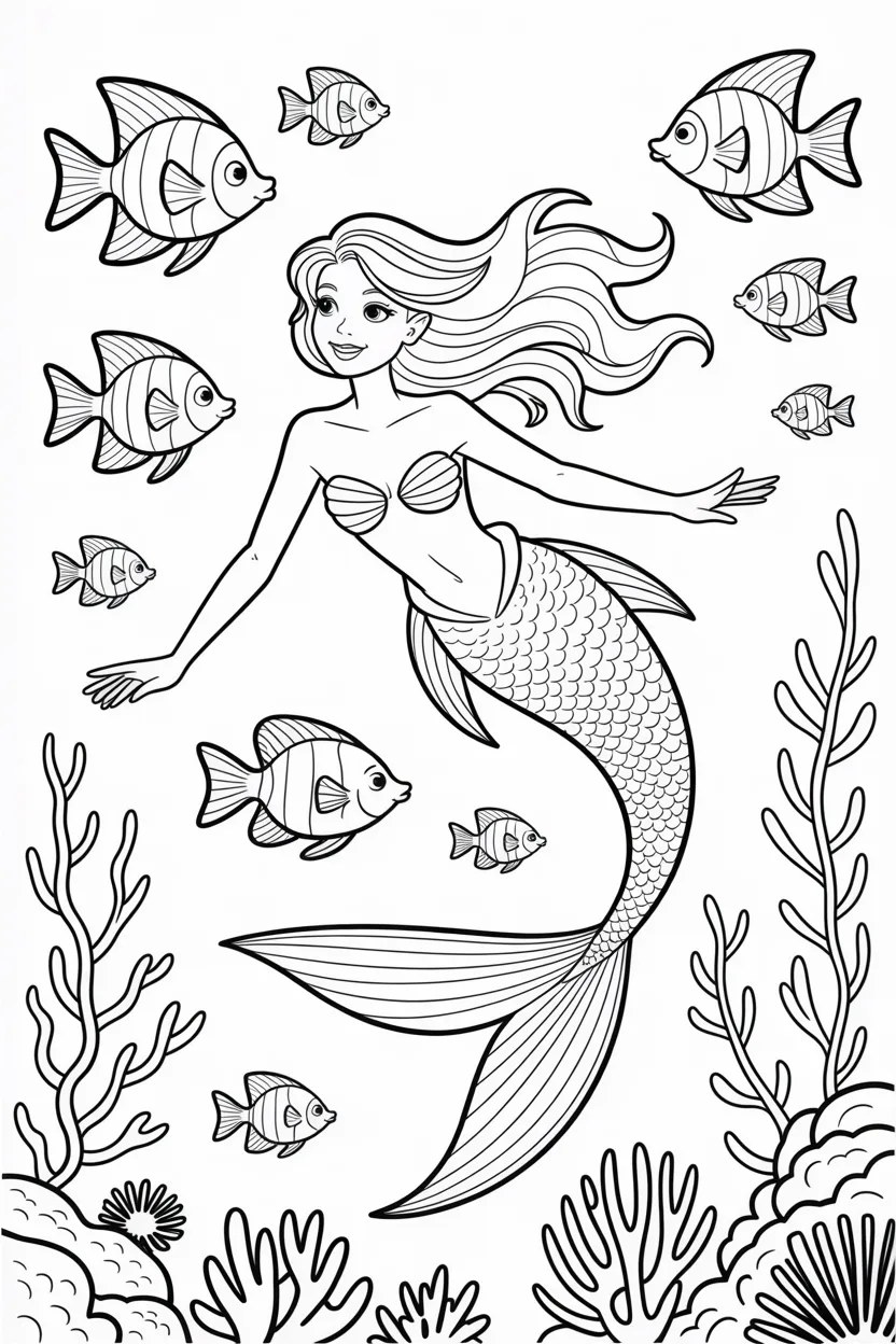 Mermaid Design 1 - Mermaid Coloring Pages Free Printable - Magical