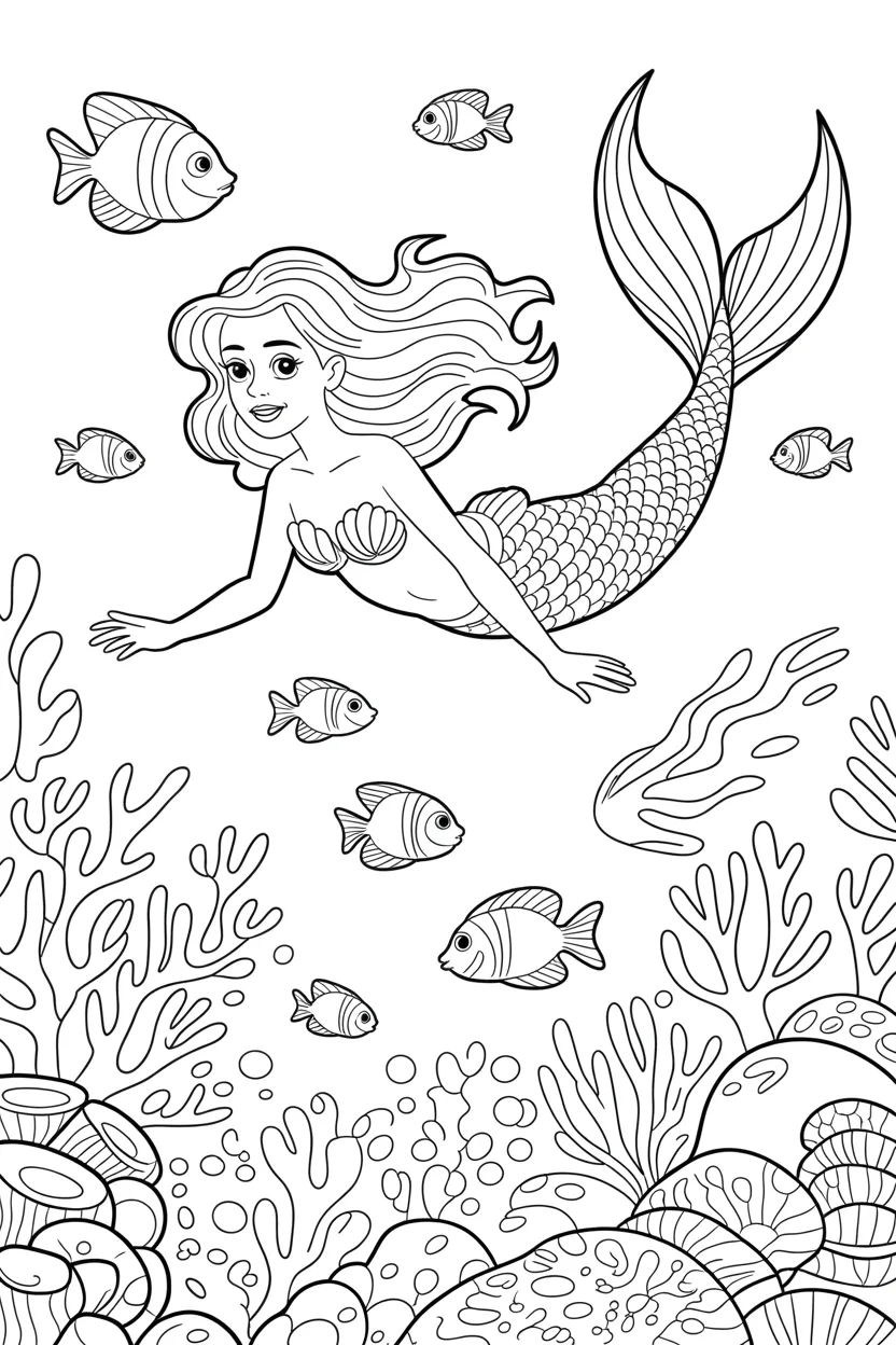 Mermaid Design 4 - Mermaid Coloring Pages Free Printable - Magical