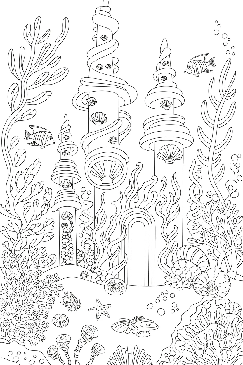 Mermaid palace Design 2 - Mermaid palace coloring pages free printable for Kids