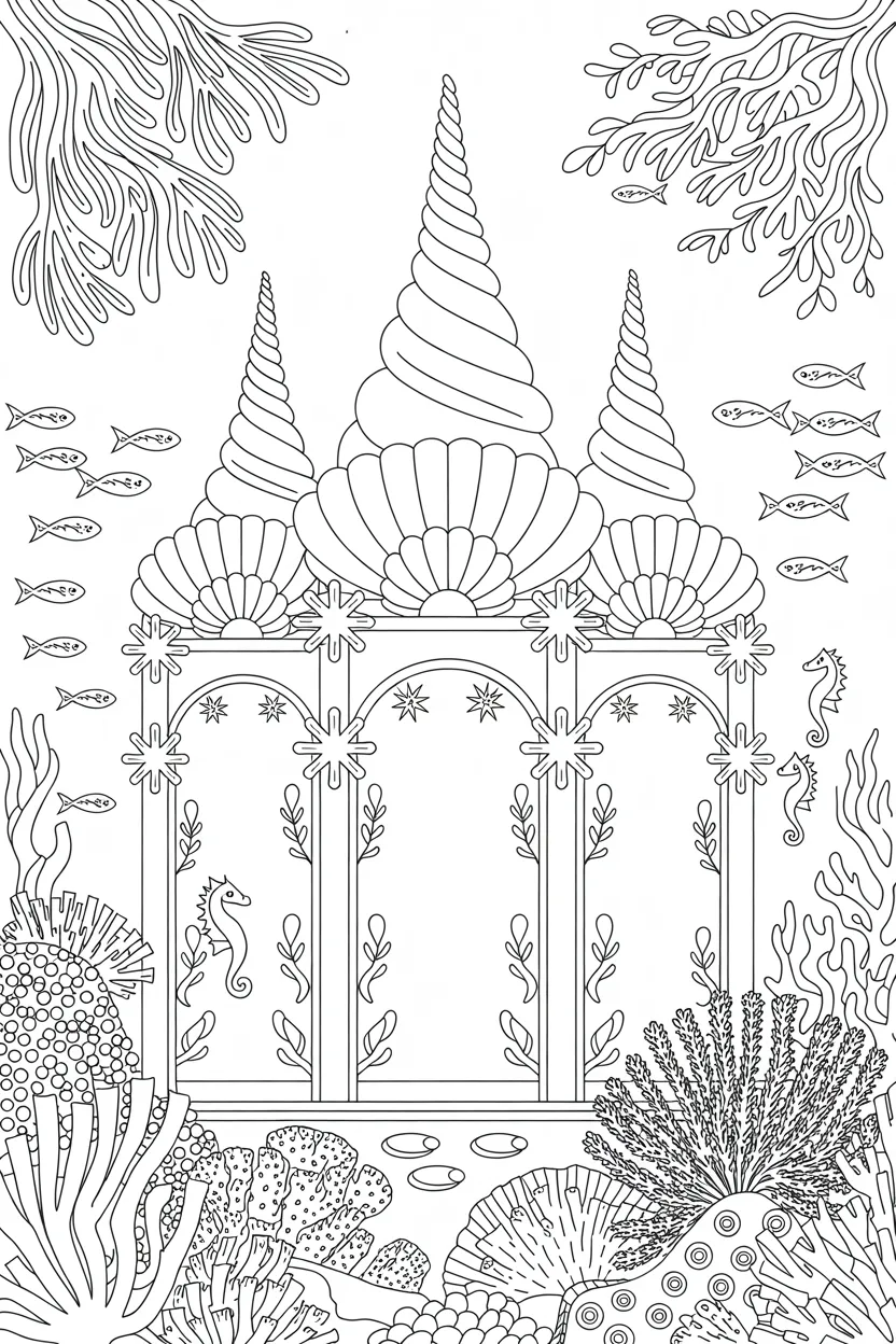 Mermaid palace Design 4 - Mermaid palace coloring pages free printable for Kids