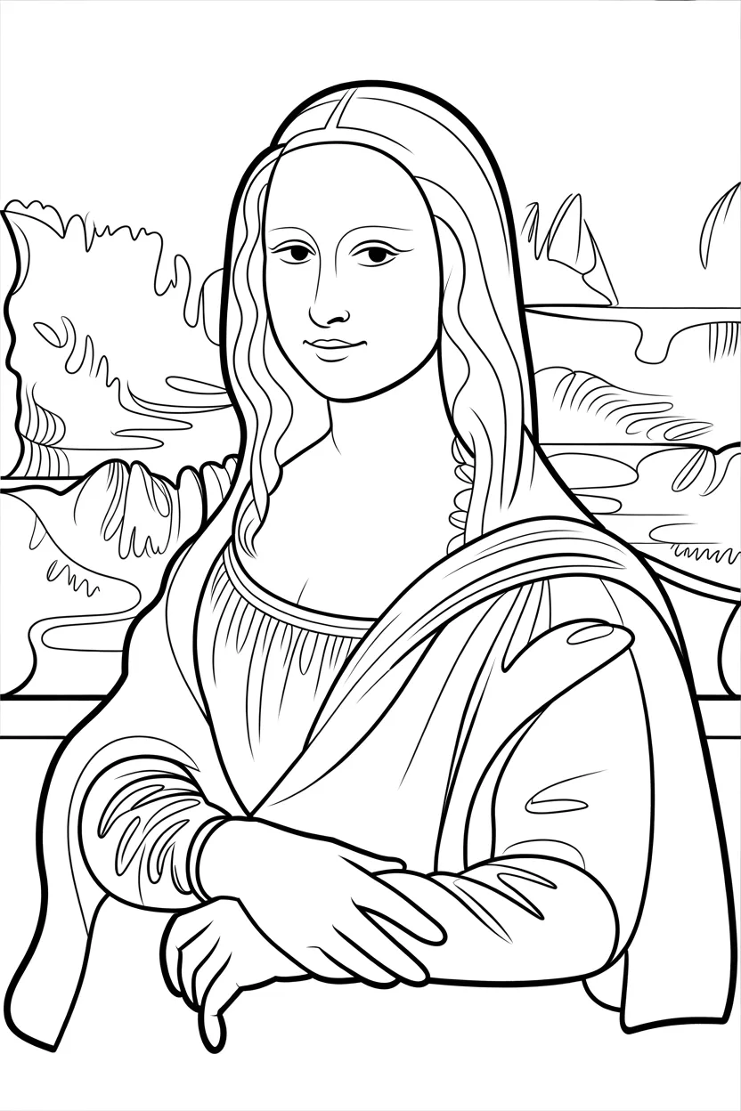 Mona lisa Design 1 - Mona Lisa Coloring Pages Free Printable for Kids & Adults