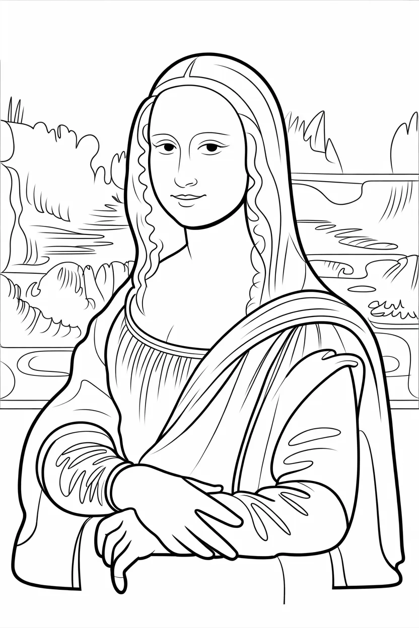 Mona lisa Design 3 - Mona Lisa Coloring Pages Free Printable for Kids & Adults