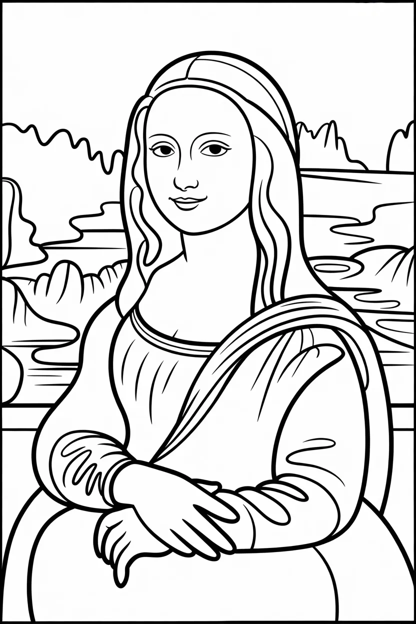 Mona lisa Design 4 - Mona Lisa Coloring Pages Free Printable for Kids & Adults
