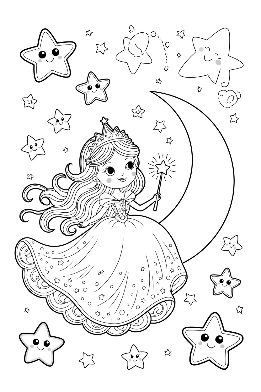 Moon princess Design 1 - Cute Moon Princess Coloring Pages Free Printable for Kids (2)