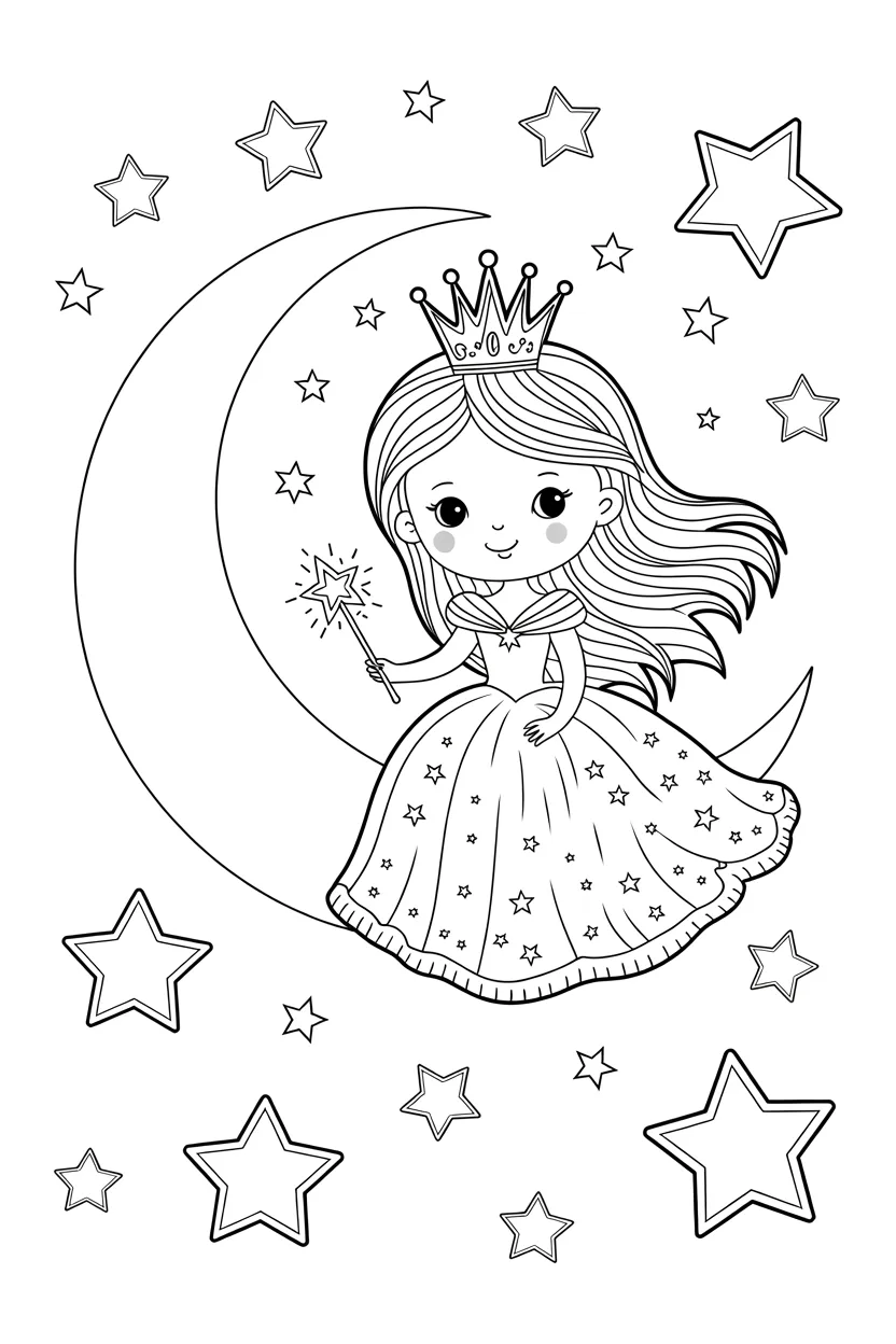 Moon princess Design 3 - Cute Moon Princess Coloring Pages Free Printable for Kids