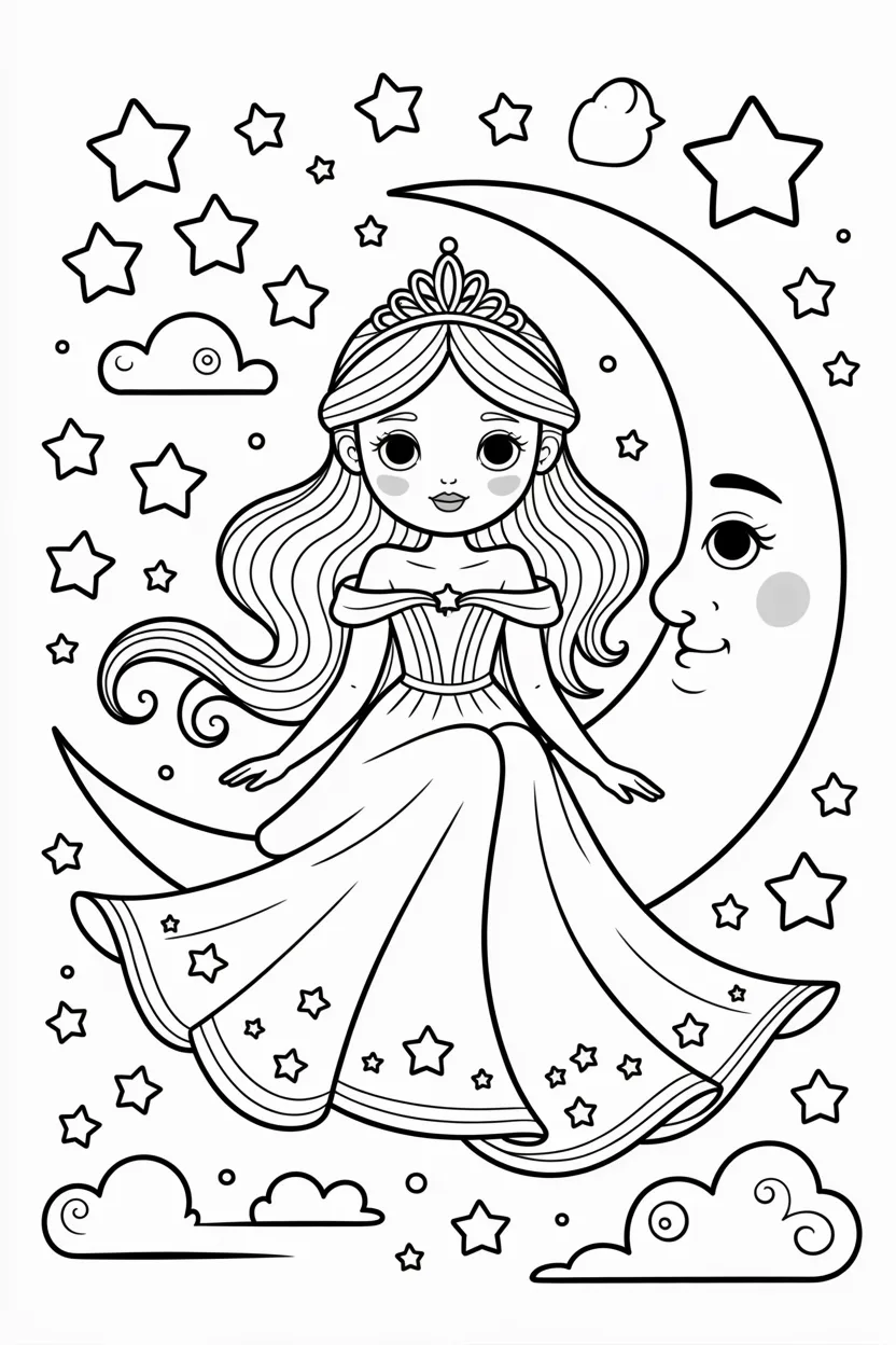 Moon princess Design 4 - Cute Moon Princess Coloring Pages Free Printable for Kids