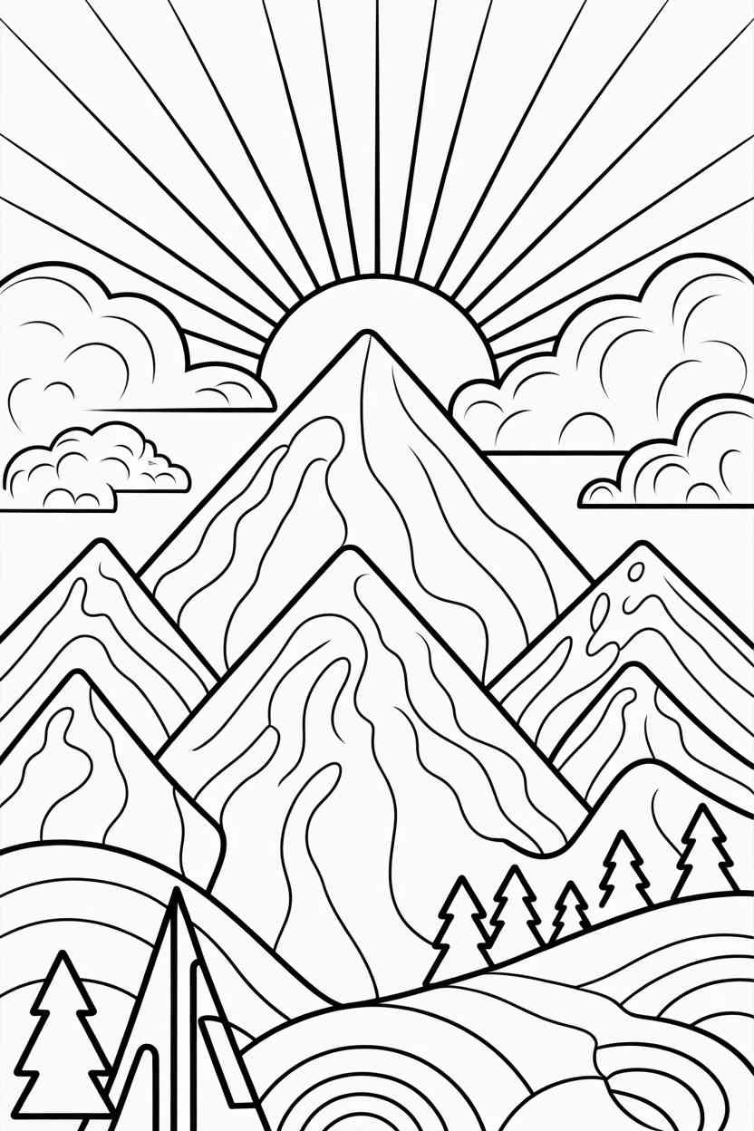 Mountain - Free Mountain Coloring Pages to Print, Nature Coloring Sheets: Relaxing, Scenic Designs for Kids & Adults