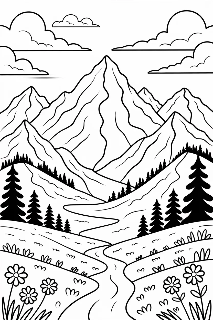 Mountains Design 1 - Mountains Coloring Pages Free Printable - Beautiful