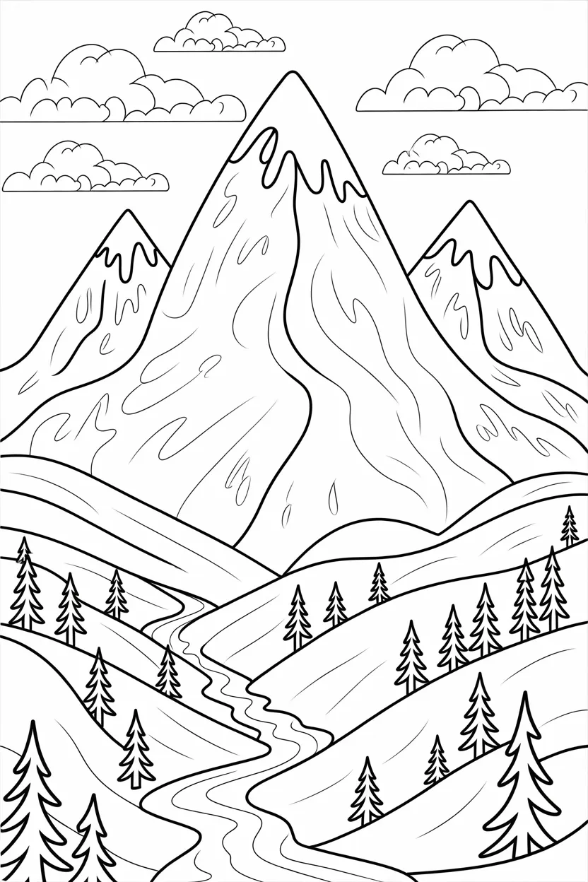 Mountains Design 3 - Mountains Coloring Pages Free Printable - Beautiful