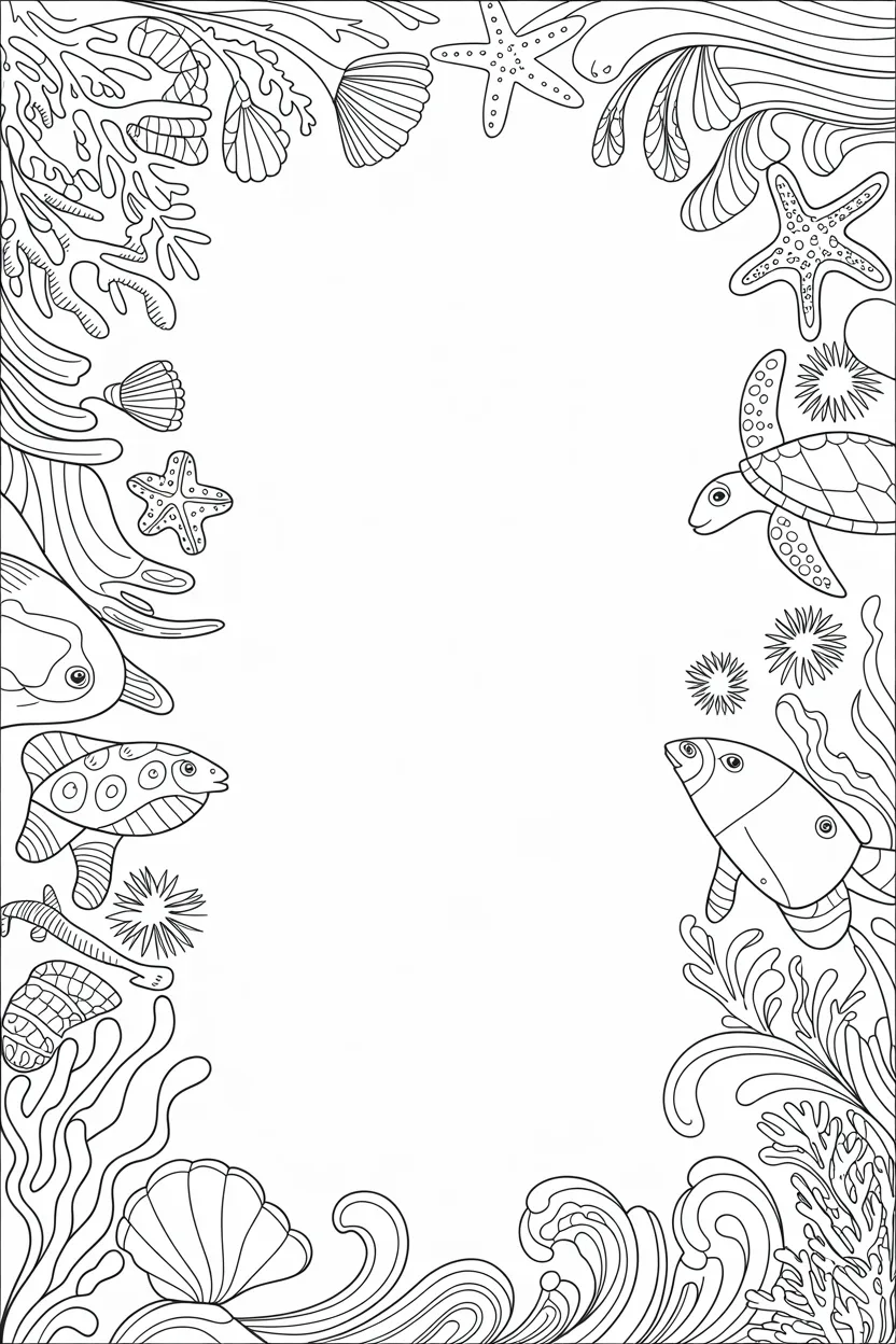 Ocean theme frame Design 1 - Ocean Theme Frame Coloring Pages Free Printable - Beautifu