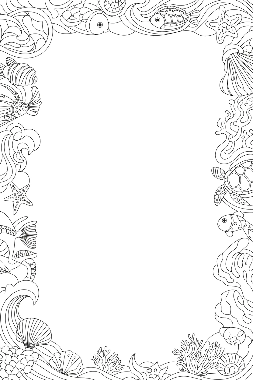 Ocean theme frame Design 1 - Ocean Theme Frame Coloring Pages Free Printable - Beautifu (2)