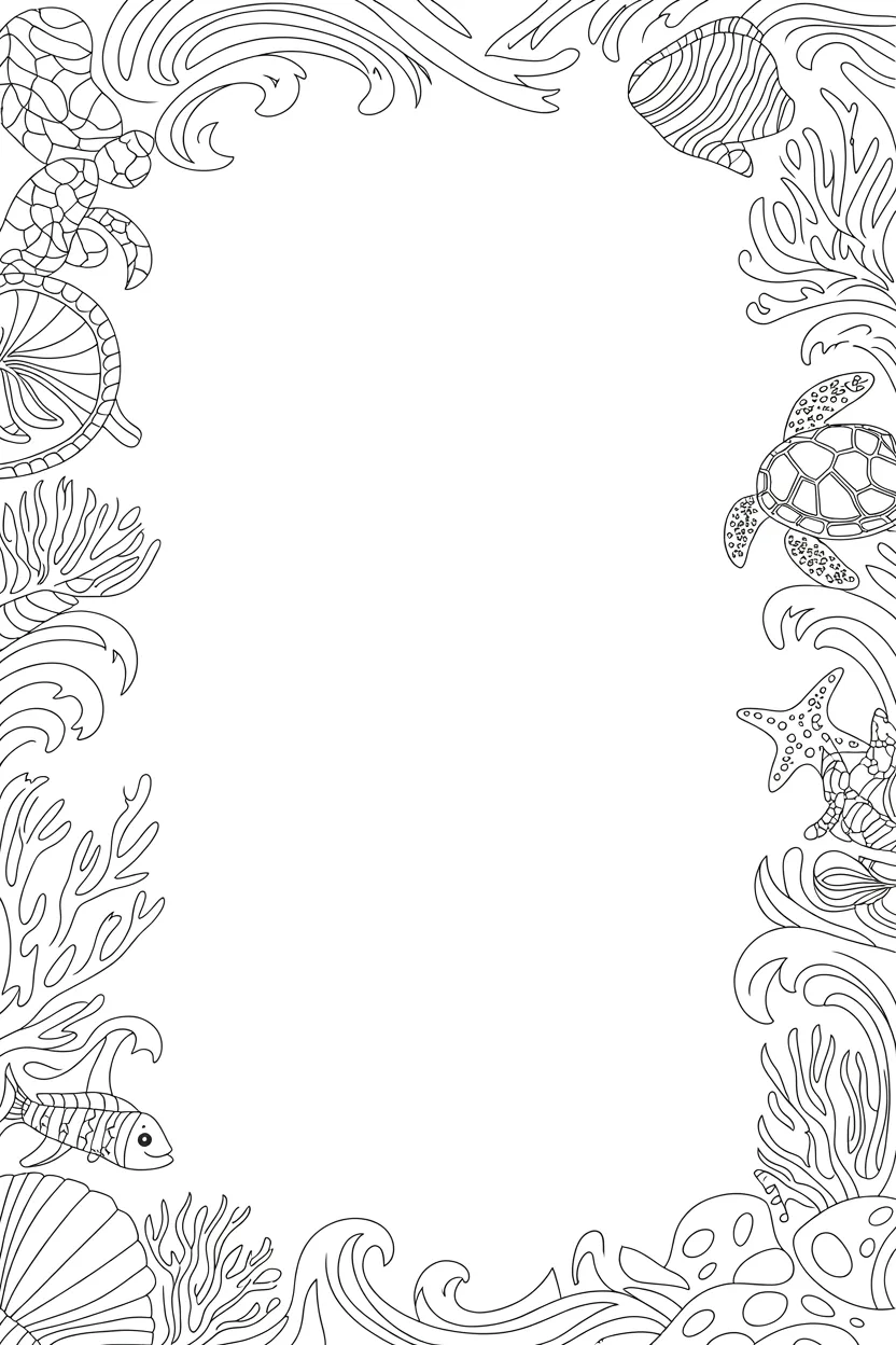 Ocean theme frame Design 4 - Ocean Theme Frame Coloring Pages Free Printable - Beautifu