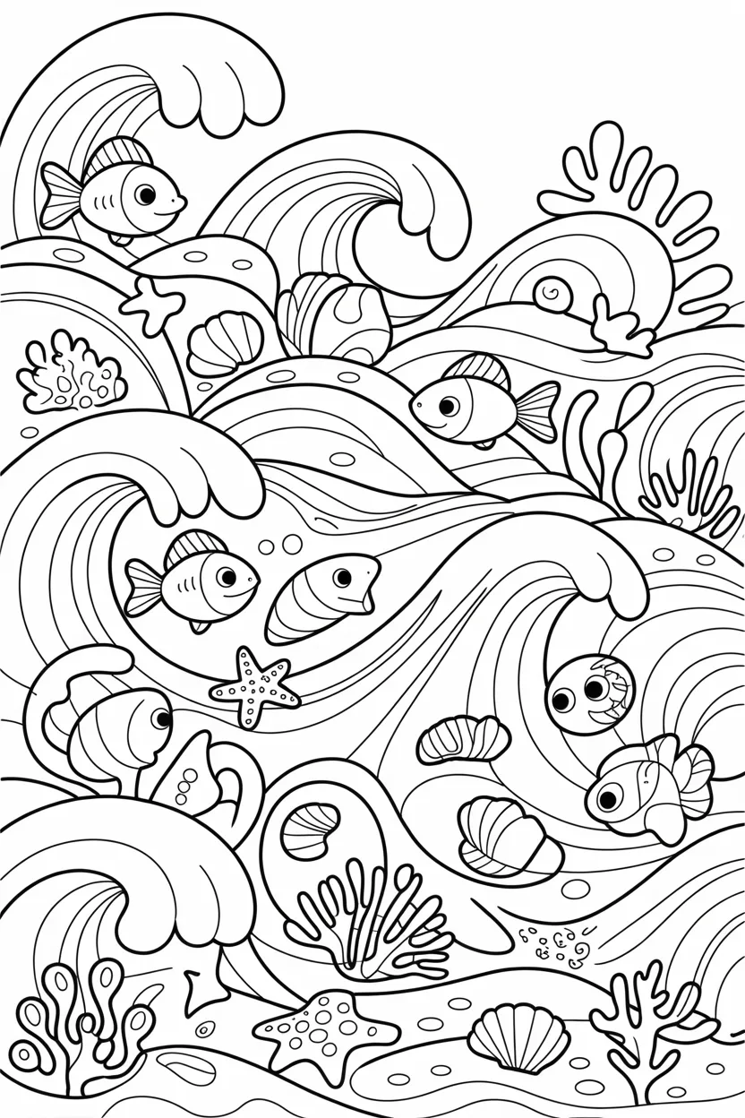 Ocean waves Design 2 - Ocean Waves Coloring Pages Free Printable for Kids