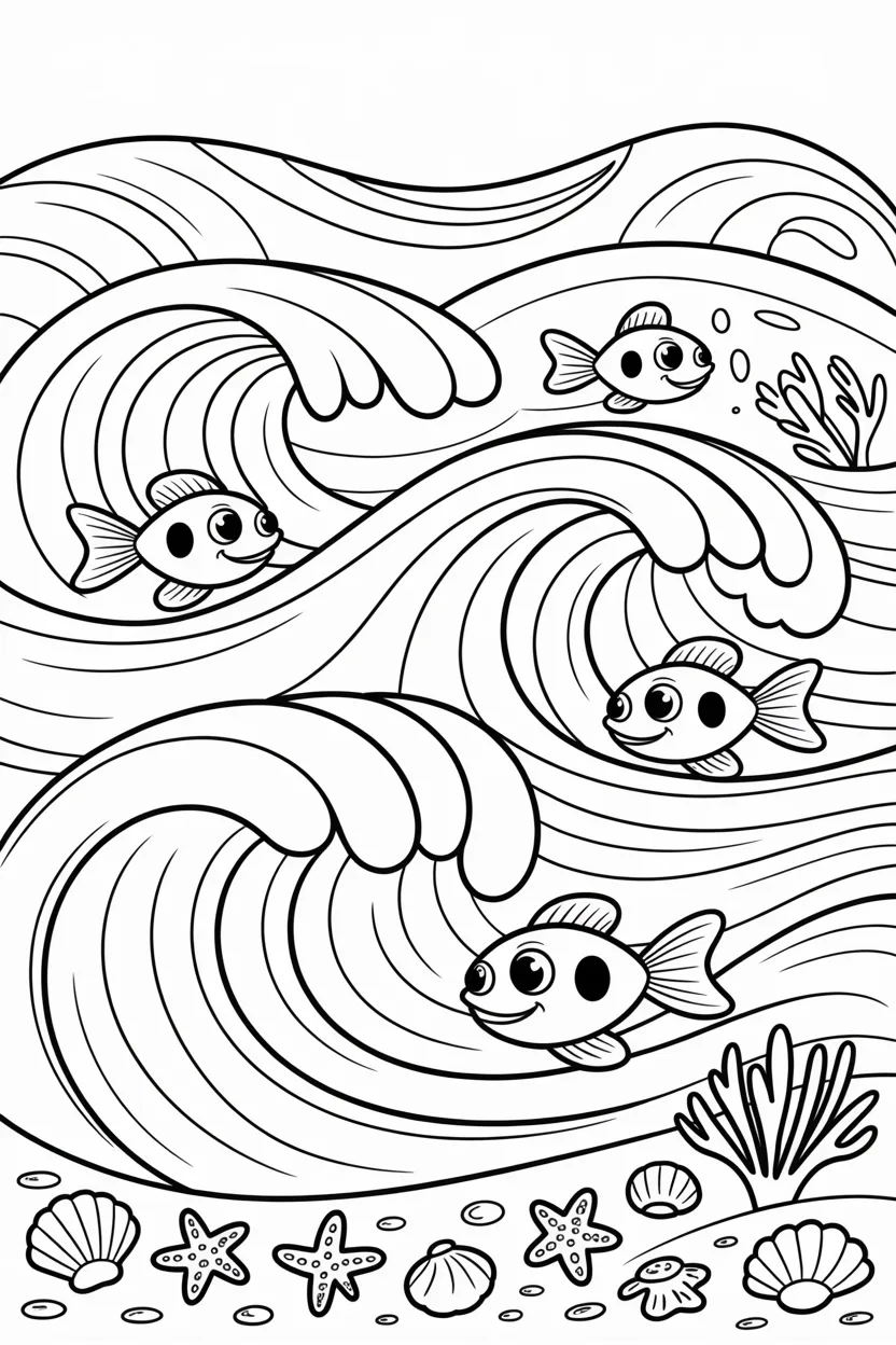 Ocean waves Design 4 - Ocean Waves Coloring Pages Free Printable for Kids