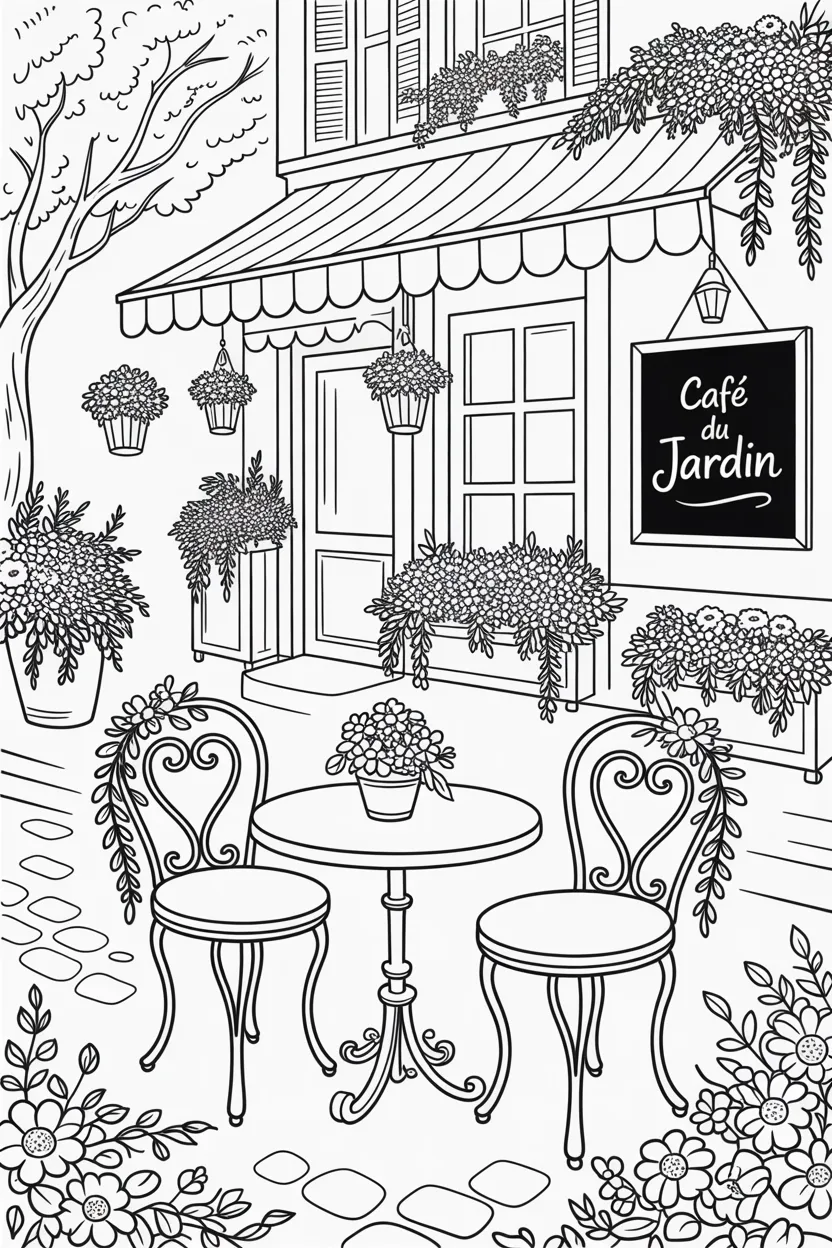 Outdoor cafe Design 1 - Outdoor Cafe Coloring Pages Free Printable for Kids - Char