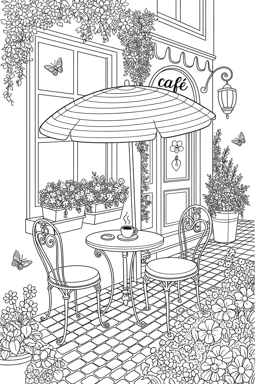 Outdoor cafe Design 1 - Outdoor Cafe Coloring Pages Free Printable for Kids - Char (2)