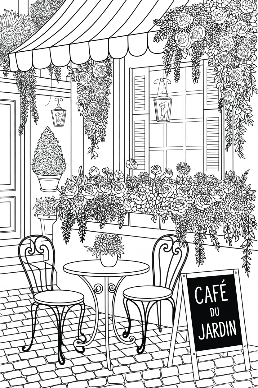 Outdoor cafe Design 1 - Outdoor Cafe Coloring Pages Free Printable for Kids - Char (3)