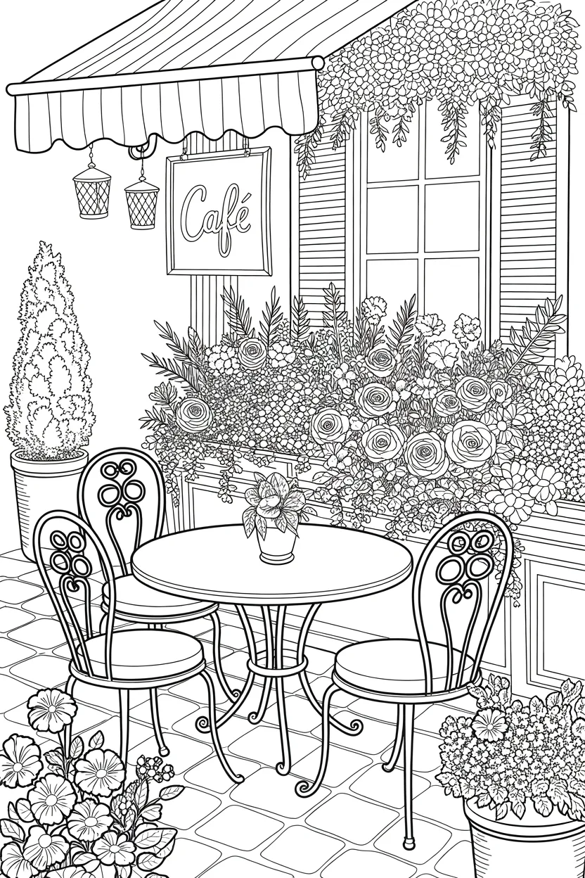 Outdoor cafe Design 4 - Outdoor Cafe Coloring Pages Free Printable for Kids - Char