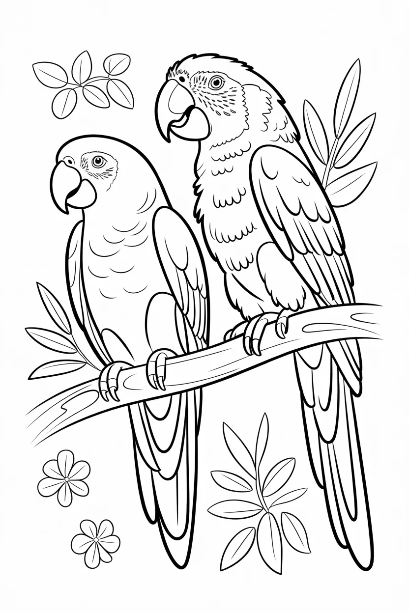 Parrots Design 1 - Parrots Coloring Pages Free Printable for Kids - Beautiful