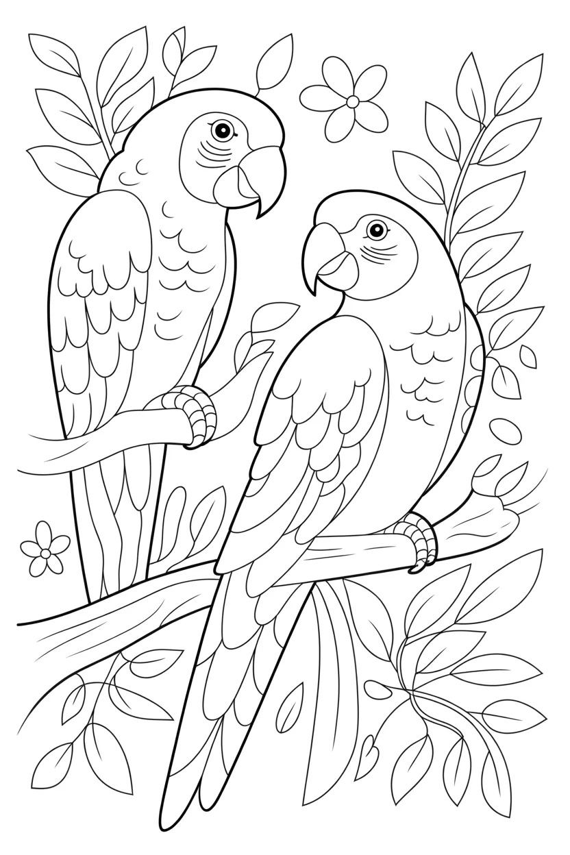 Parrots Design 2 - Parrots Coloring Pages Free Printable for Kids - Beautiful