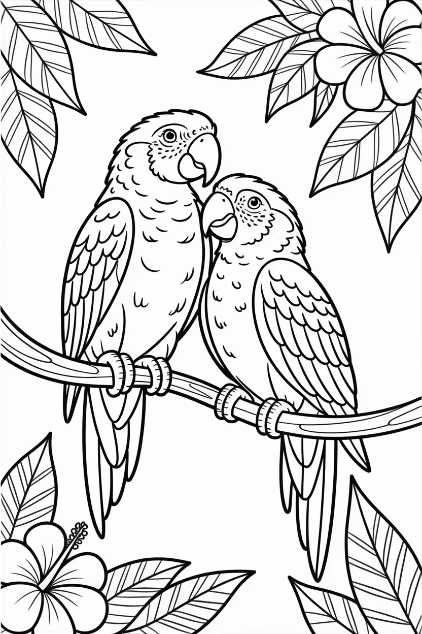 Parrots Design 3 - Parrots Coloring Pages Free Printable for Kids - Beautiful