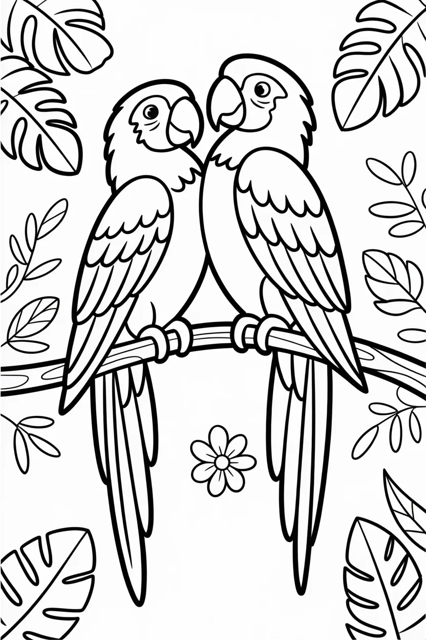 Parrots Design 4 - Parrots Coloring Pages Free Printable for Kids - Beautiful